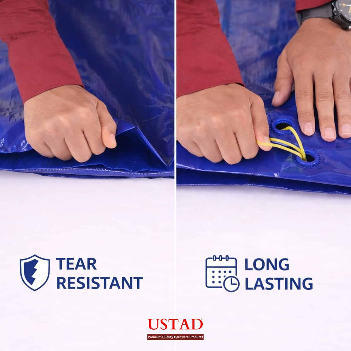USTAD Waterproof Tarpaulin Sheet 9 x 6 Ft | 120 GSM Blue UV Resistant Tirpal/Tadpatri | Heavy Duty, Tear-Proof, Reusable Cover with Eyelets for Roof, Outdoor, Camping & Vehicle Use — Amazon image 5