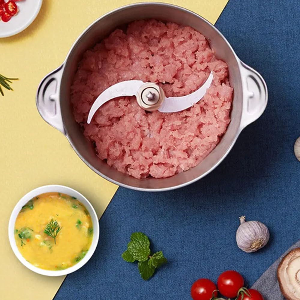 Picadora de carne eléctrica y picadora de alimentos de 2 litros de acero inoxidable para el hogar 3 en 1 picadora de carne eléctrica con base antideslizante, fuente de alimentación para exteriores RV/