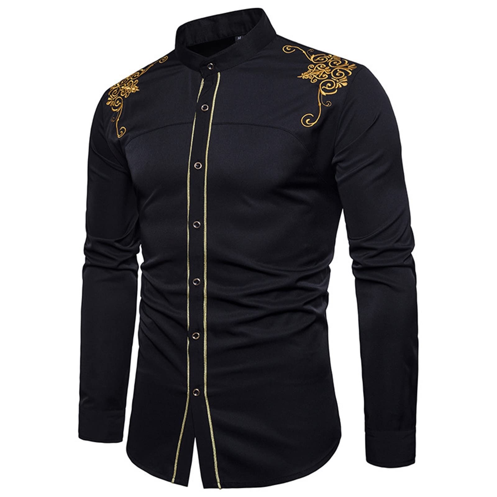 YOIQIMens Shirt, Spring Palace Style Solid Flower Embroidery Solid Fit Casual Long Sleeve Shirt (Color : Hortel�, Size : S)