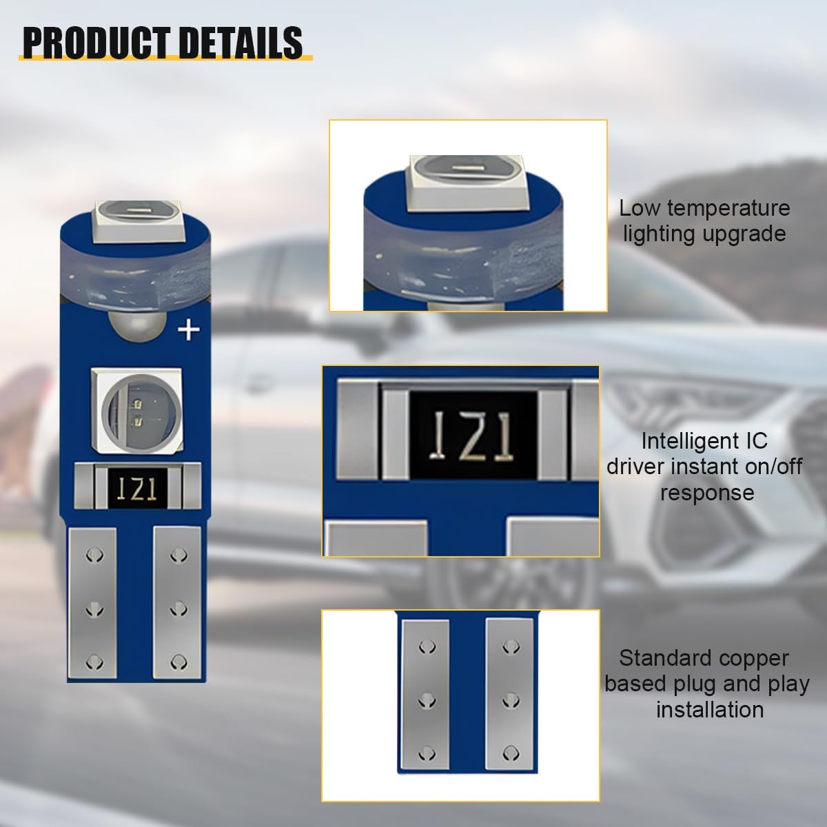 24PCS Car T5 LED Bulbs, 74 73 37 2721 3030 Chips 12V Bright