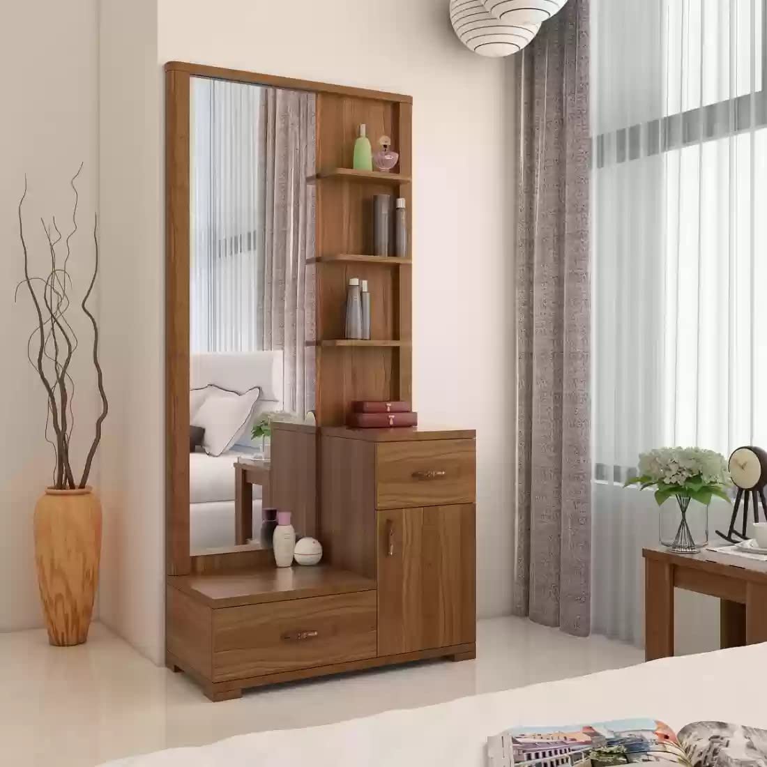 Hexagon Furnitures Engineered Wood Dressing Table With Mirror Drawer And Storage-image-11
