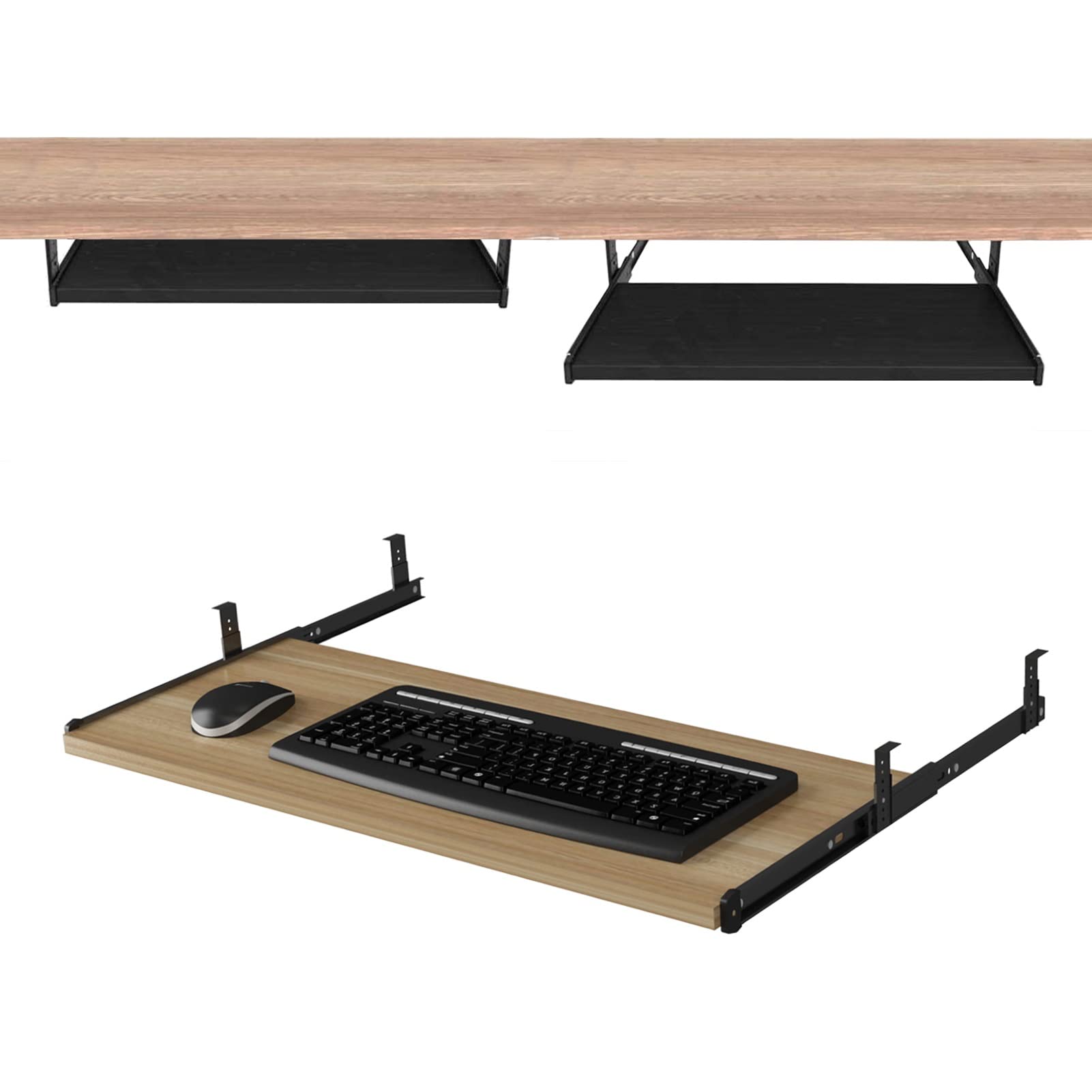 Slides toetsenbordlade onder bureau met polssteun, ergonomisch bureau Computer toetsenbordstandaard lade met C-klem, geen boren, uitschuifbare toetsenbordlade voor thuis of op kantoor
