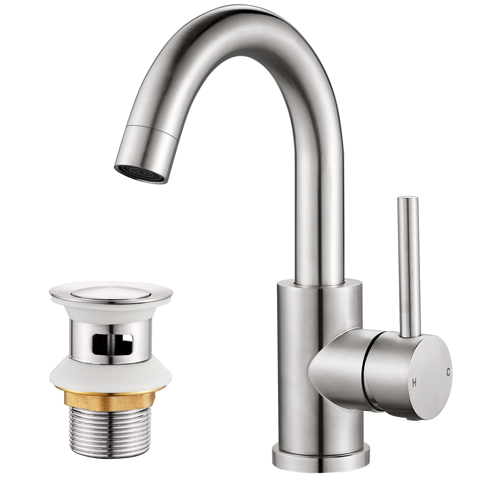Basin Mixer Tap with Pop up Waste, Stainless Steel Bathroom Sink Tap Mixer 360° Swivel, G1/2 UK Standard Fittings, Hot & Cold Water Control, Brushed Nickel