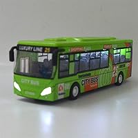 Vista 6 de Ailejia City Bus Toy Die Cast Pull Back Buses Vehículos Mini Coche Diecast Modelo Auto Juguetes Luces y Música (Verde)