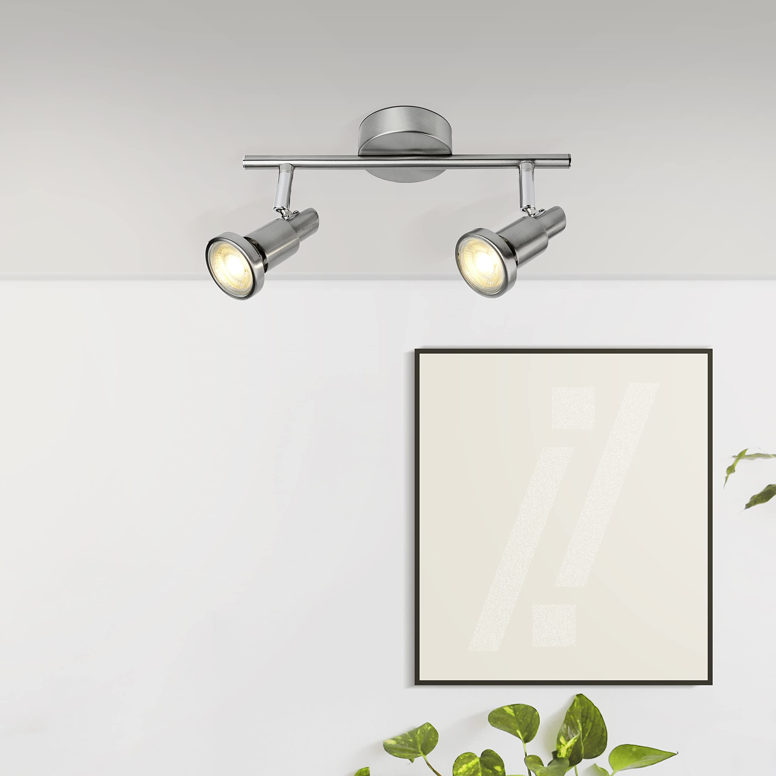 Lampada A Soffitto BRILLIANT Ryan A 2 Faretti LED Orientabili, Ferro/cromo, Luce Calda 3000K (380lm Per Faretto), Tecnologia LED, Risparmio Energetico