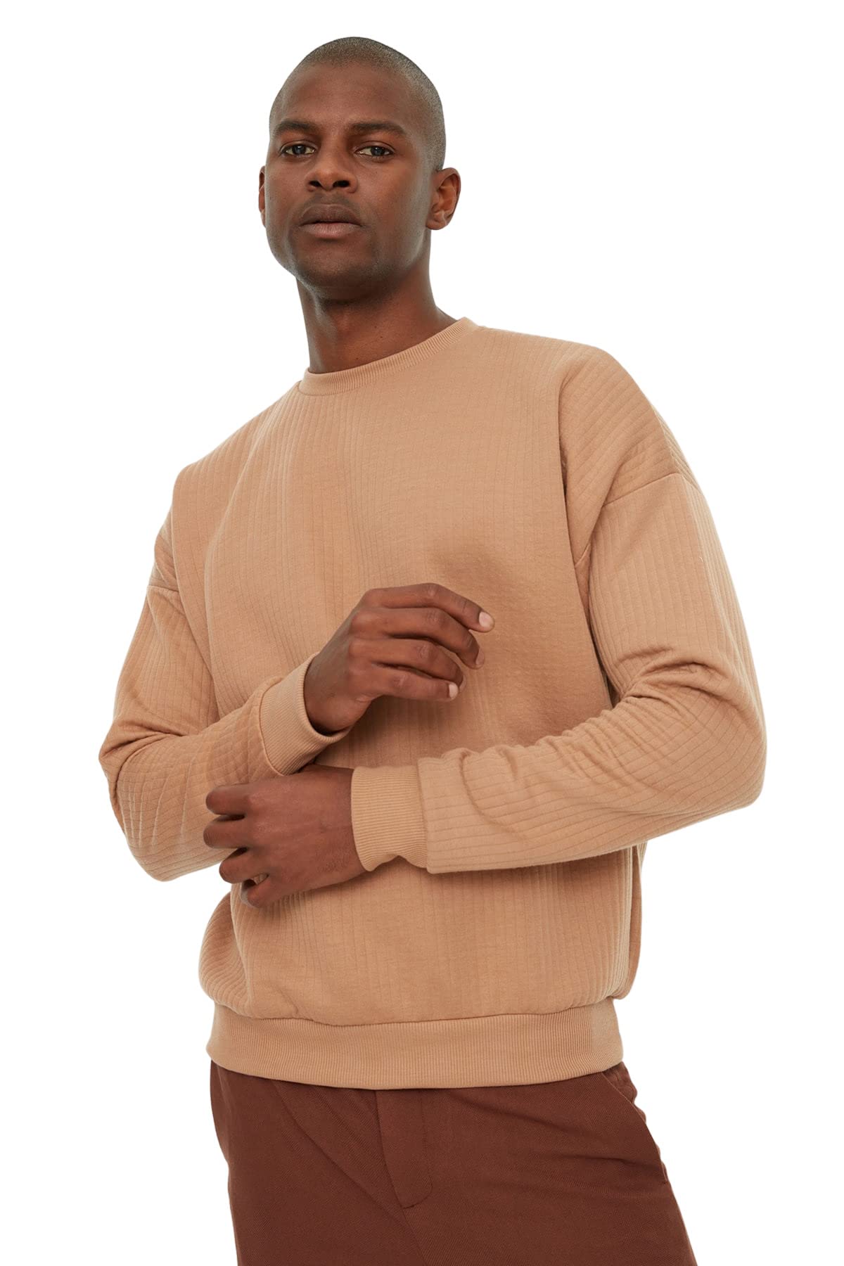 Trendyol Man Basics Regular Basic Crew neck Knit Sweatshirt Beige