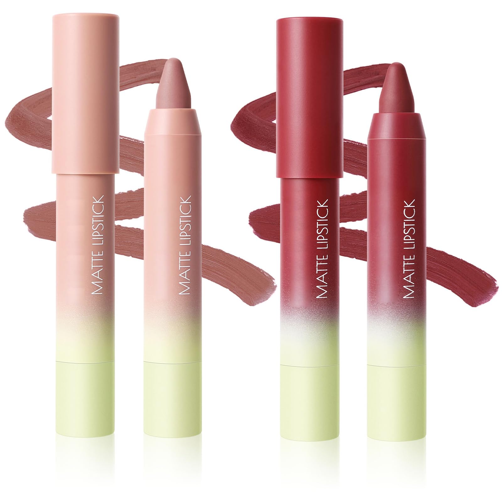 2PCS Matte Lipstick Crayon Set for Women, Longwear Waterproof Velvet Lip Crayons, Matte lipstick Smudge Proof,Women's Long Lasting Lip Makeup(Set 01#+05#) Color 01# & Color 05#