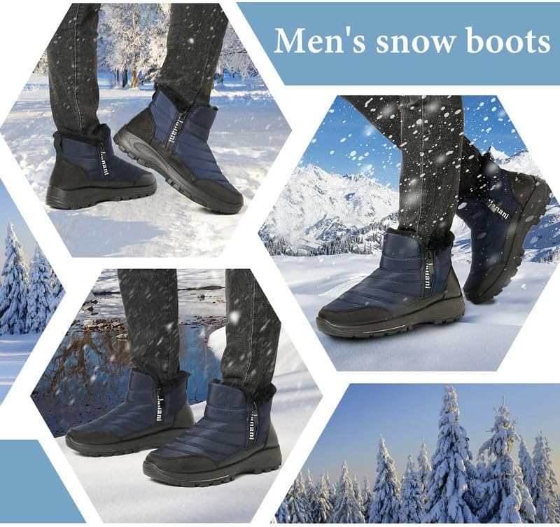 Hanani Mens Winter Snow Boots Fur Lined Warm Ankle Boots Zipper Closure Waterproof Outdoor Boots Men's Lightweight Comfortable Shoes 10.5 Blue image 7 of 7 B0C992Q98T