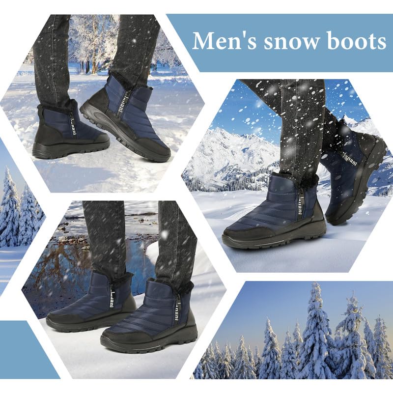Image of Hanani Mens Winter Snow Boots Fur Lined Warm Ankle Boots Zipper Closure Waterproof Outdoor Boots Men's Lightweight Comfortable Shoes