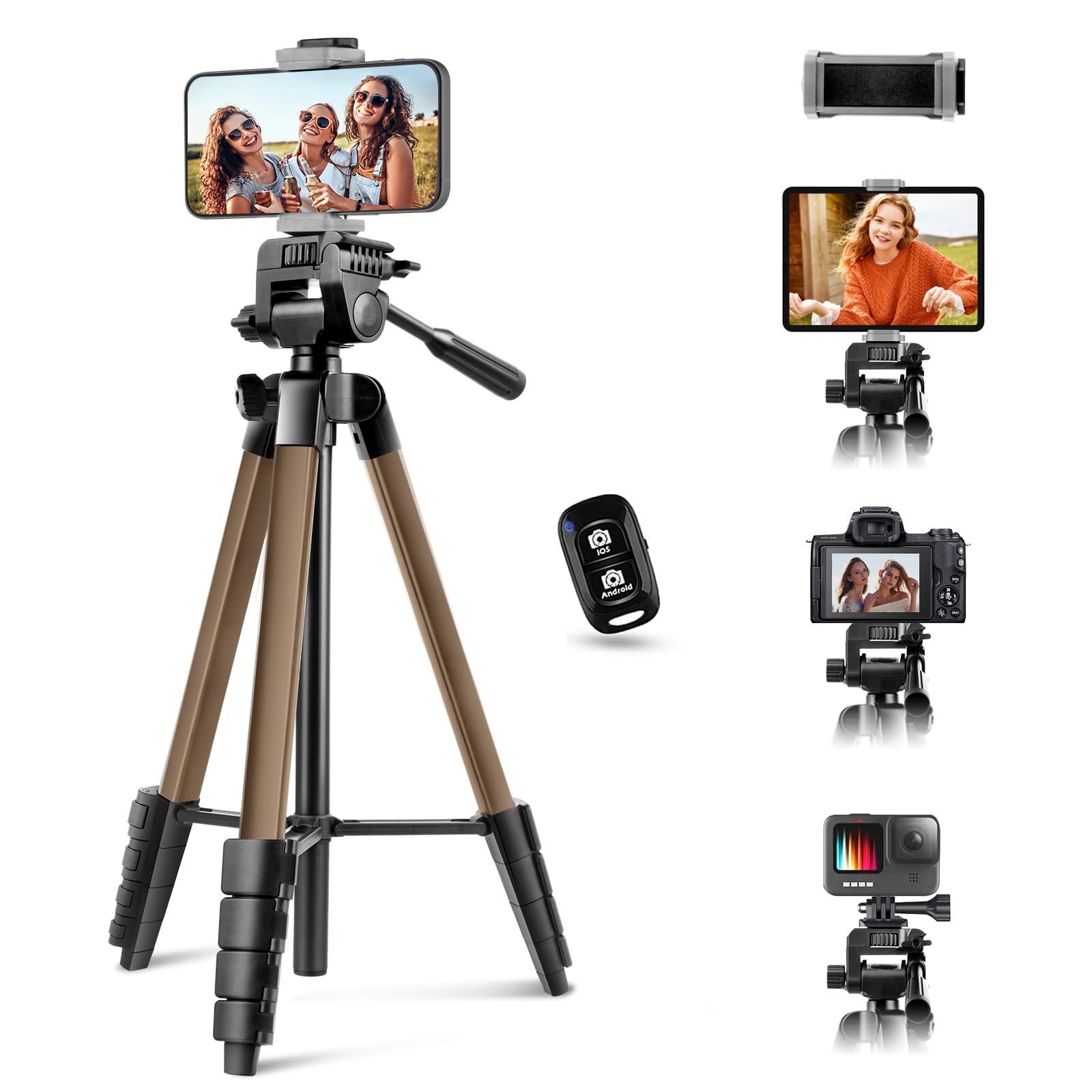 64” Phone&Tablet Tripod, Aureday Cell Phone Tripod for iPhone with Wireless Remote and Phone Holder, Extendable iPad Holder Stand for Video Recording/