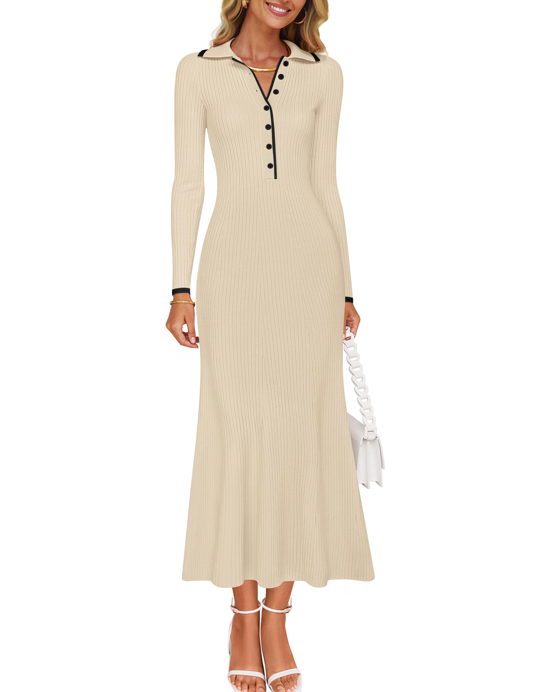 ZESICA Women's Long Sleeve Sweater Dress 2026 Fall V Neck Ribbed Knit Casual Formal Cocktail Bodycon Maxi Dresses