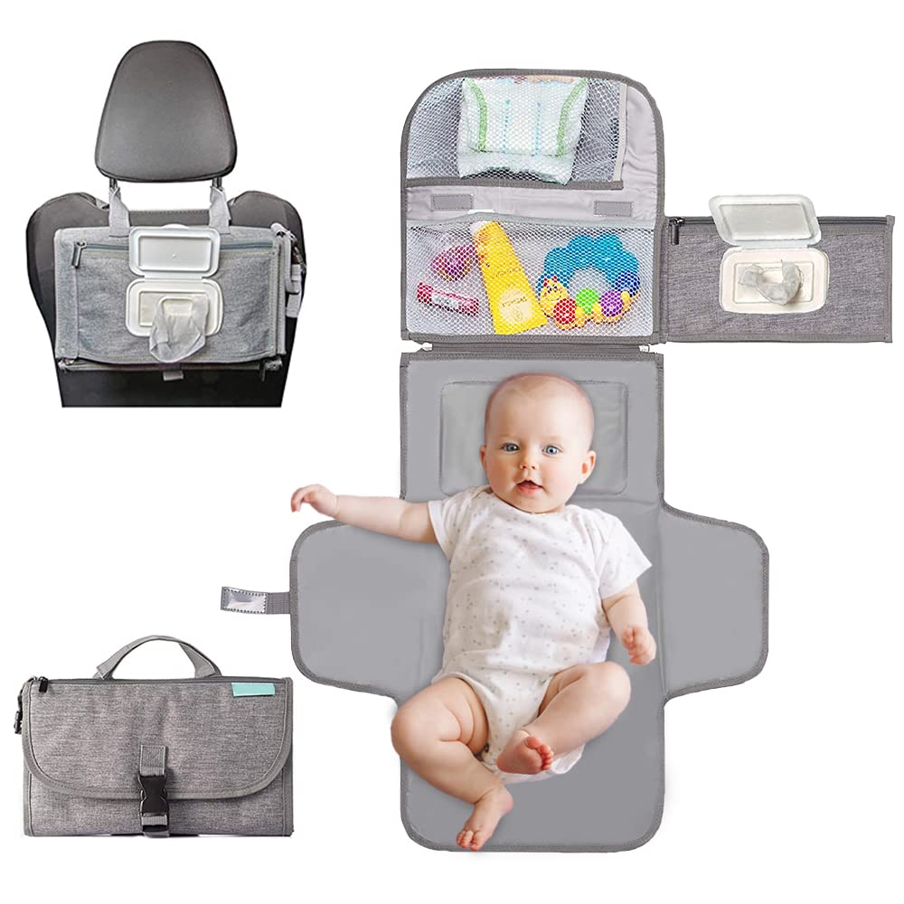 Portable Diaper Changing Pad, Portable Changing pad for Newborn Girl & Boy - Baby Changing Pad with Smart Wipes Pocket – Waterproof Travel Changing Station Kit - Baby Gift (1)