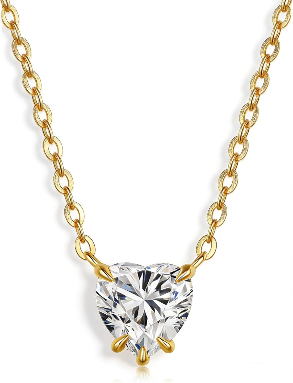 Obkiko 14K Gold Plated 925 Sterling Silver Heart Necklace for Women, 2 Carat Heart Cut Sparkly Cubic Zirconia Pendant Necklace, Dainty Solitaire Jewelry Gift for Her, Wife, Girlfriend