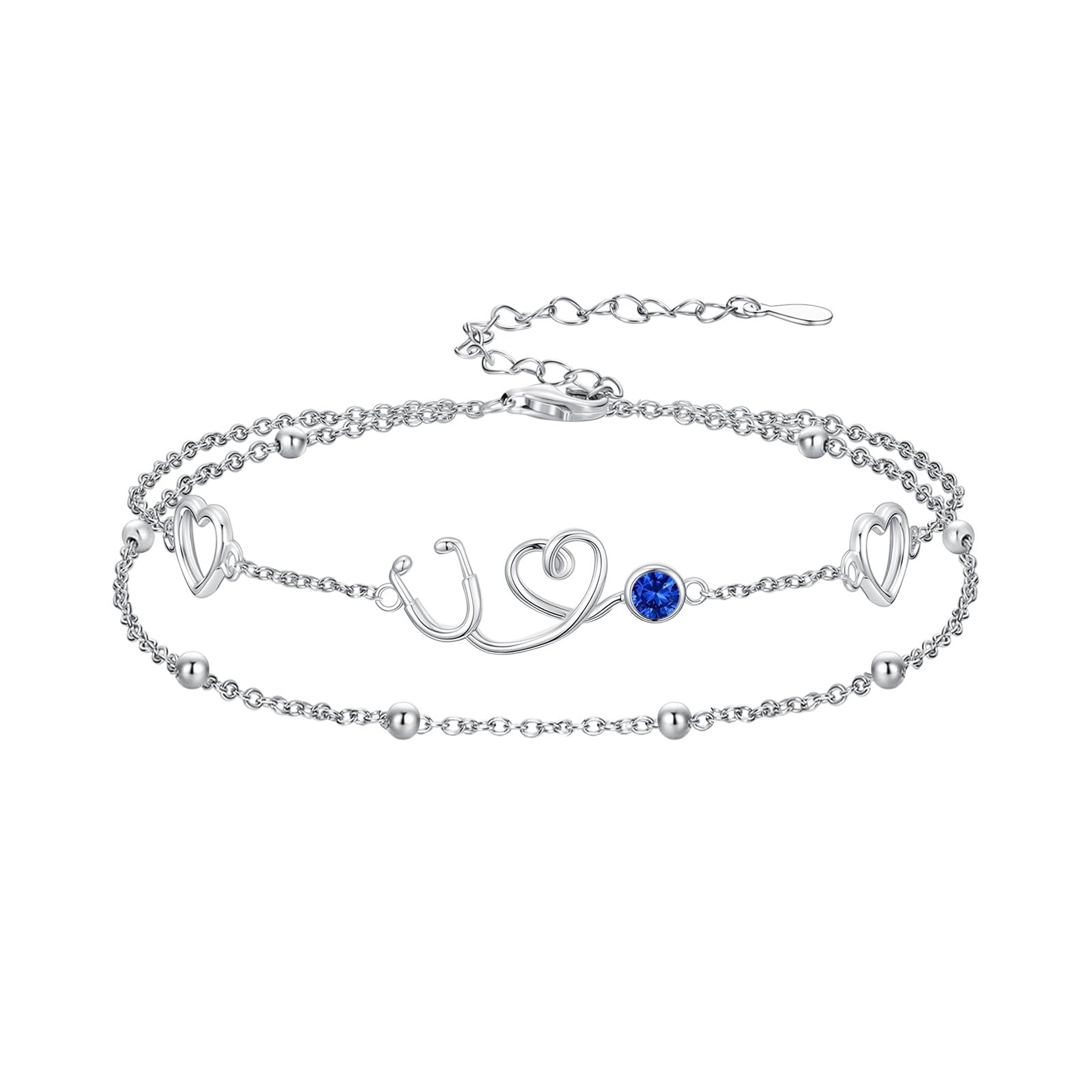 Dorunmo Braccialetto con stetoscopio in argento Sterling 925 con stetoscopio da infermiera, con pietra portafortuna, regalo per infermieri, dottori, studenti di medicina