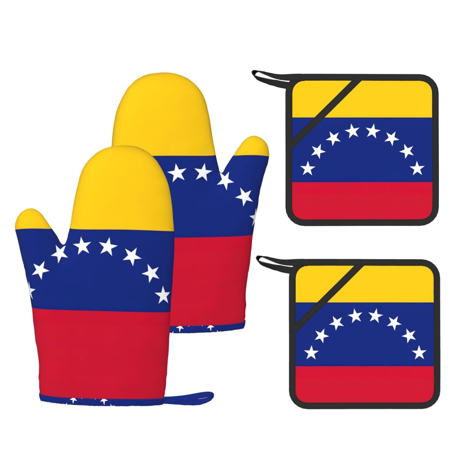 Flag of Venezuela Fashion Printed Kitchen Kit with Heat Resistant Oven Mitts & Non-Slip Hot Pads for Baking