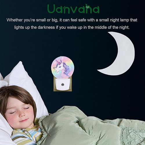 Miniatura 3 de Uanvaha Luz nocturna de cumpleaños mágico unicornio volando en arco iris y nubes, luces nocturnas enchufables, lámpara LED automática de ahorro de