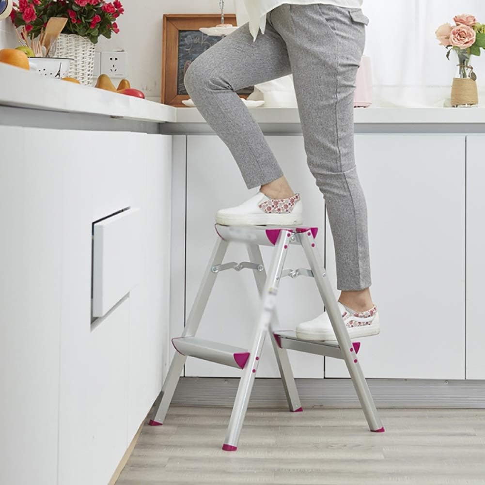 Folding Step Ladder Multifunctional Household Step Ladder Folding Steps Ladders, Lightweight Aluminum Alloy Garden Kitchen Stool Plant Stand Safety Ladder (Color : A)