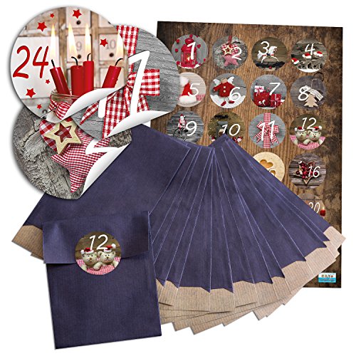 Télécharger Set 24 Sacs bleues Calendrier de l'Avent (9,5 x 14 cm) et 24 ronds motifs autocollants 4 cm 1 livre En ligne