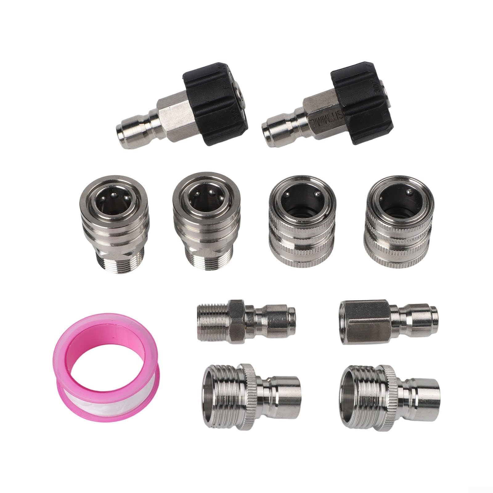 Adapter do myjki wysokociśnieniowej ze stali nierdzewnej M22-14 z szybkozłączką 3/8", wytrzymałe akcesoria do maszyn czyszczących i węży, srebrny, 10-częściowy zestaw