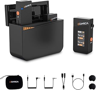 Comica Vimo C3 Wireless Lavalier Microphone with Noise Cancellation, Monitoring, Muting, Compact Mini Wireless Lapel Microphone for DSLR Cameras iPhone Android Live-Streaming Vlogging and Recording