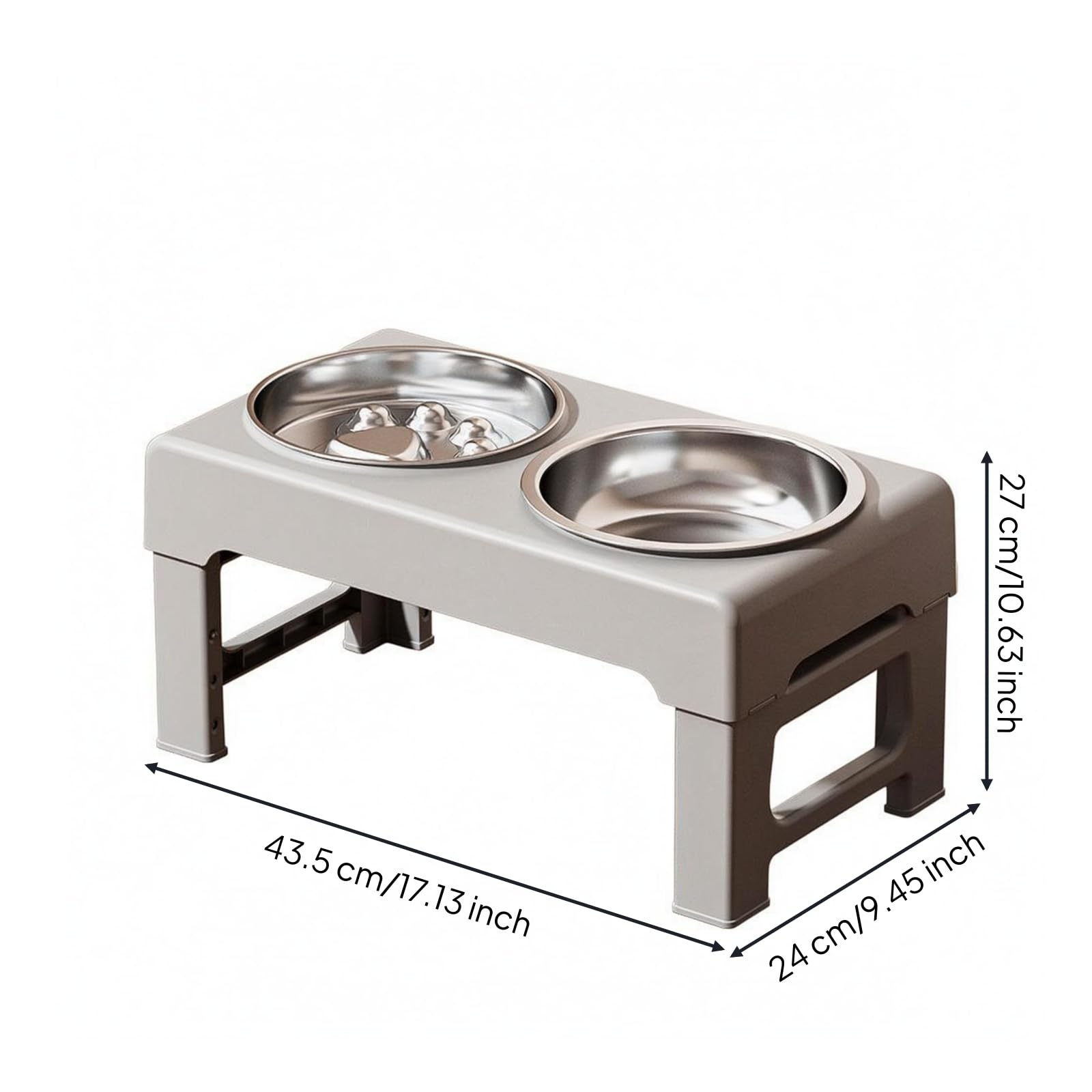 Qianly Ciotola Industriale Doppia Ciotola Ciotole Rialzate Distributore Regolabile Supporto Pieghevole Acciaio Inox Superficie Opaca Antiscivolo Area, Grigio, Pieghevole Regolabile In Altezza