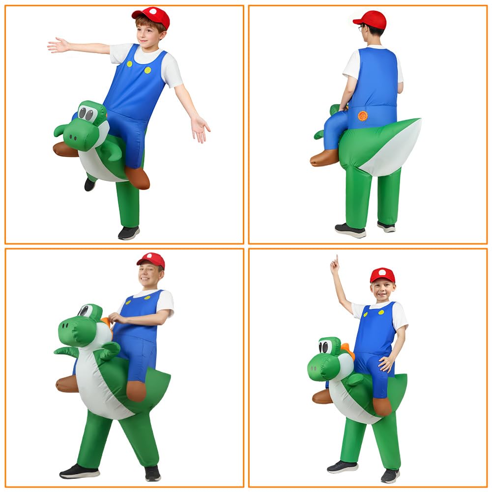 Alaoo Inflatable Dinosaur Costume for Kids, Funny Ride-on Green Dinosaur Halloween Costumes with Hat, Cosplay Costume Accessories Kits for Halloween Christmas Cosplay Masquerade Party, 120-150CM - Image 3