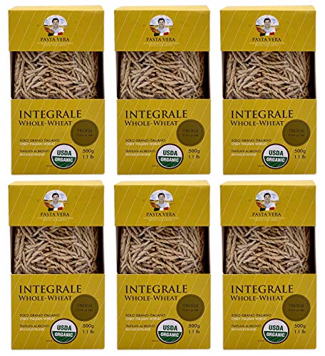 Pasta Vera Organic Whole Wheat Trofie 500g, 1.1 lb (6-PACK) Imported from Italy | Organic | 100% Italian Durum Wheat Semolina | Bronze Extruded | All Natural