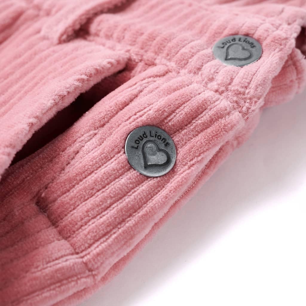 Vestido de peto infantil de pana rosa claro para niñas Ropa infantil con tirantes ajustables, bolsillos de parche, tela de algodón transpirable, adecuado para el día a día, fiesta