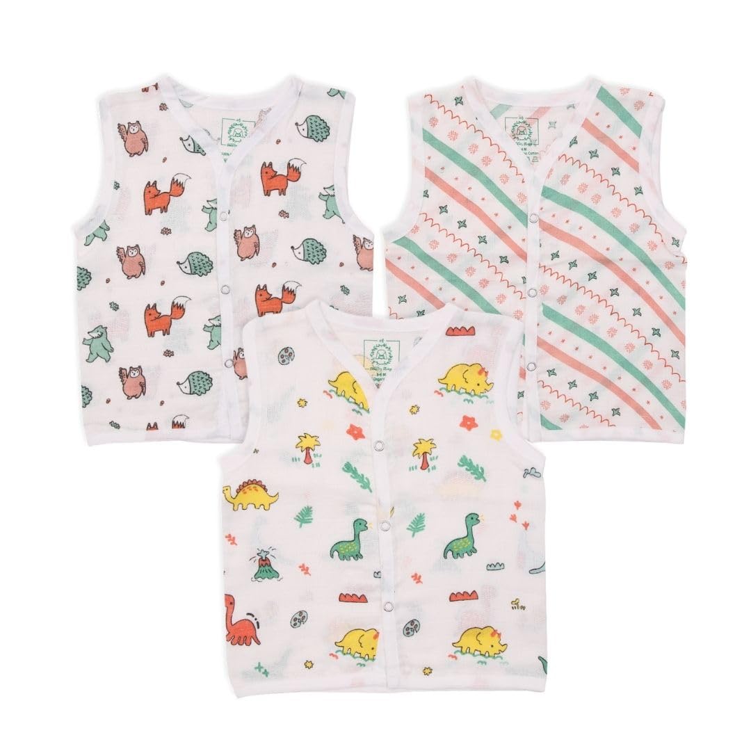 A toddler thing Organic Cotton Jablas | Unisex Soft Muslin for Baby Boys and Girls | Button Type Jabla 6-9 Months | Baby Cloth, (Multicolour, Pack of 3)