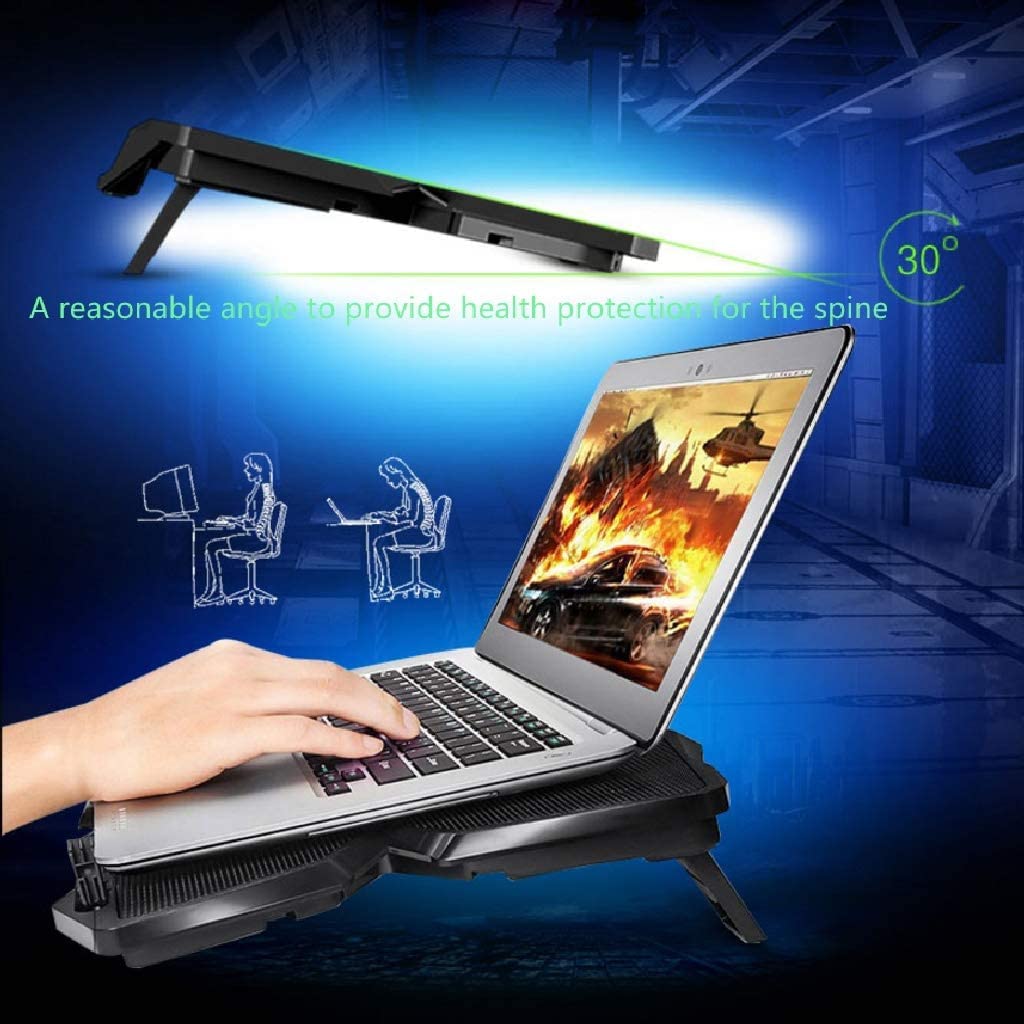 Base Refrigeradora Portatil Escritorio Radiador Enfriador Soporte De Enfriamiento Base Ventilador Dual USB 2 Puertos 3 Ángulo Ajustable Laptop Pad para Gaming Estable Ergonómico(Blue)