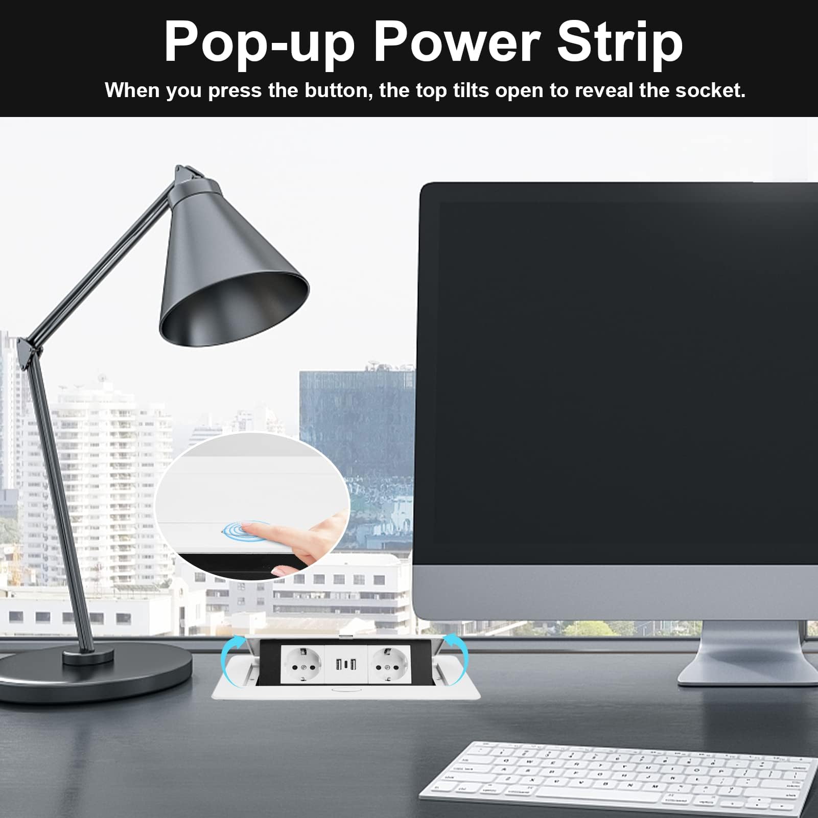Regletas de Enchufes,Enchufe Multiple Retractible para Escritorio con 2 Enchufes EU,Regletas Enchufes con 2 Puertos USB+Type C para Encimera,Cocina,Taller — view 2