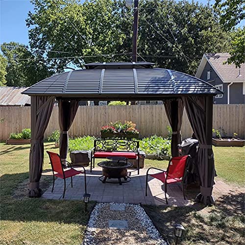 Domi Outdoor Living 10' X 12' Hardtop Gazebo Outdoor Aluminum Gazebo Arc Grill For Patios Deck Backyard,Galvanized Steel Double Roof,Curtain&Netting By Domi Outdoor Living thumb #1