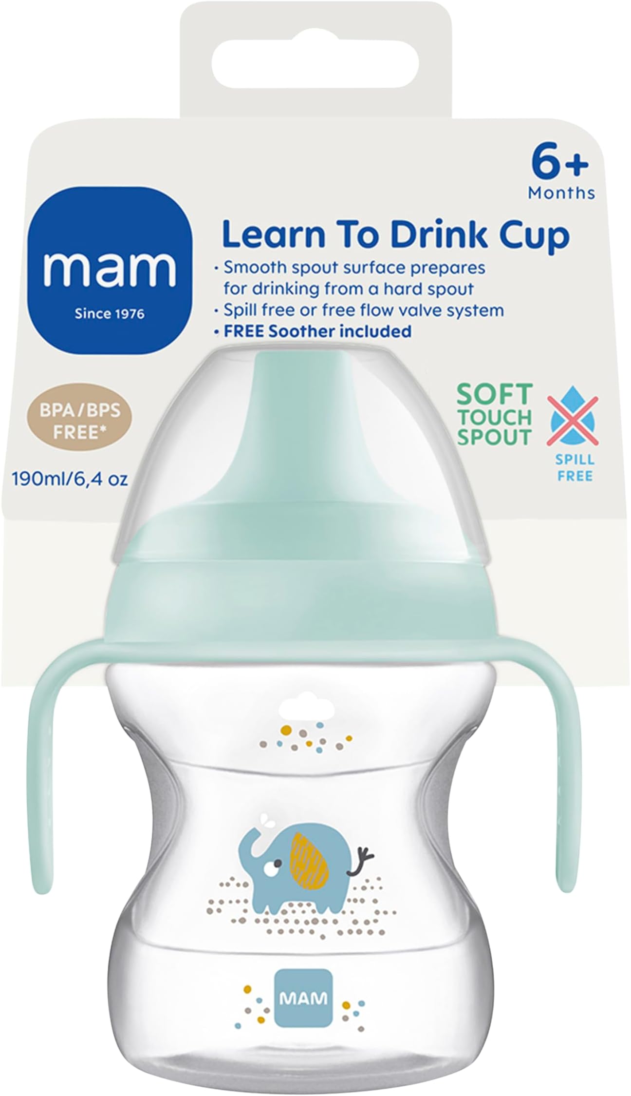 MAM Learn to Drink Cup and Soother, 6 Months, 190 ml (Blue)