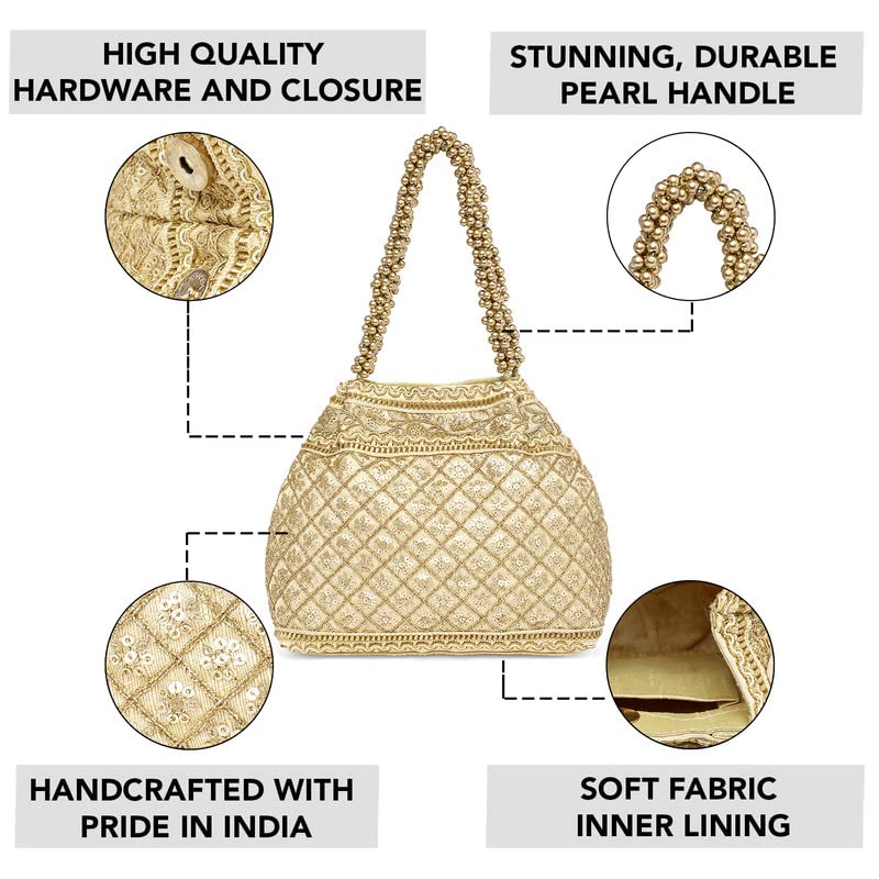 Aheli Cream Potli Bag Gift for Women Handmade Evening Wristlet Handbag Stylish Bridal Purse Fashion Bag Mothers Day Gifts for Mom
