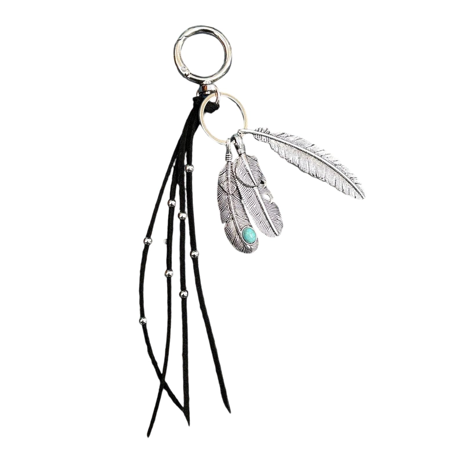 Kalttoy Lightweight Alloy Keyring with Synthetic Feathered and Beaded Tassels Fashionable Portable Bag Charm Decoration Stylish Keychain with Tassels
