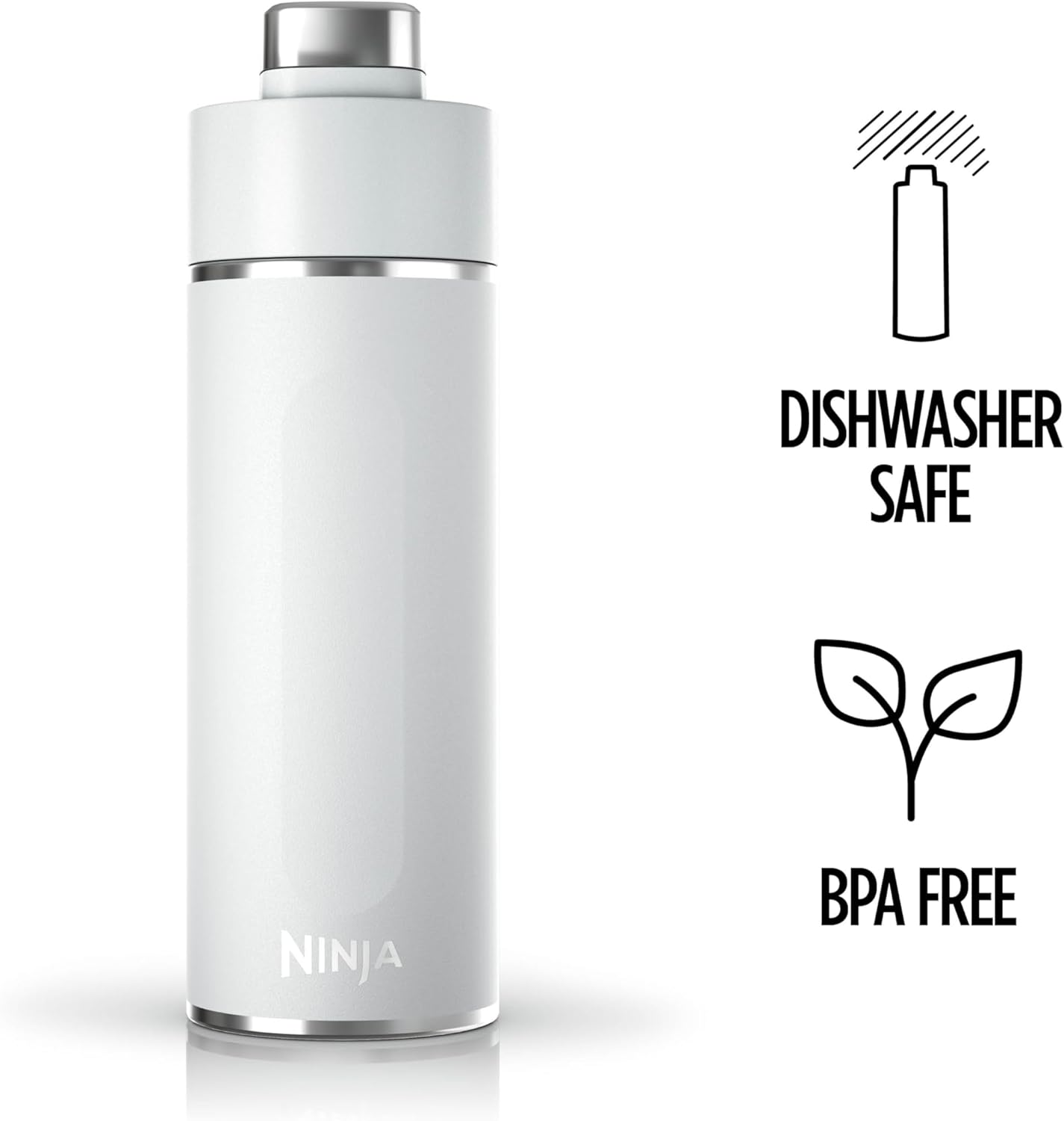 Ninja Thirsti 18oz Travel Water Bottle, For Carbonated Sparkling Drinks, Colder and Fizzier Longer, Leak Proof, 24 Hrs Cold, Dishwasher Safe, Stainless Steel Insulated Tumbler, Cloud White, DW1801WH - Image 9