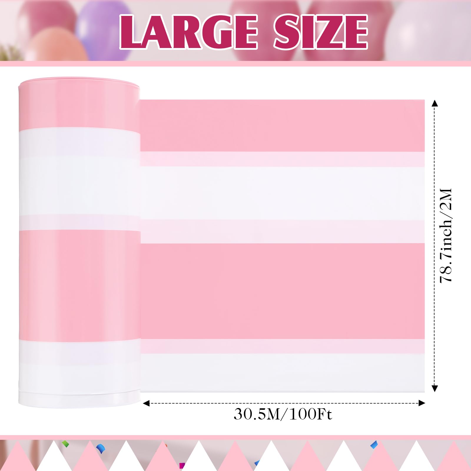 Ctosree 199,9 cm x 30,5 m rosa und weiß gestreifte Tischdeckenrolle aus Kunststoff für Geburtstag, Babyparty, Geburtstag, Party, Dekoration (Rosa und Weiß, gestreift)
