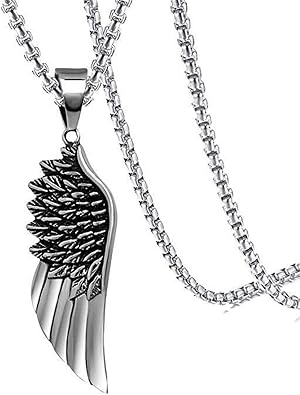MALOYANVE Angel Wing Pendant Necklace for Men Women Stainless Steel Punk Vintage Antiqued Feather Guardian Single Wings Adjustable Chain Necklace Birthday Party Holiday Hip Hop Fashion Jewelry Gifts