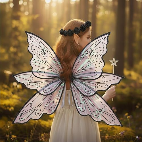 Miniatura 7 de Alas grandes de hadas doradas para adultos, alas transparentes y brillantes, disfraz de hada de mariposa, disfraz de Halloween, alas de ángel para