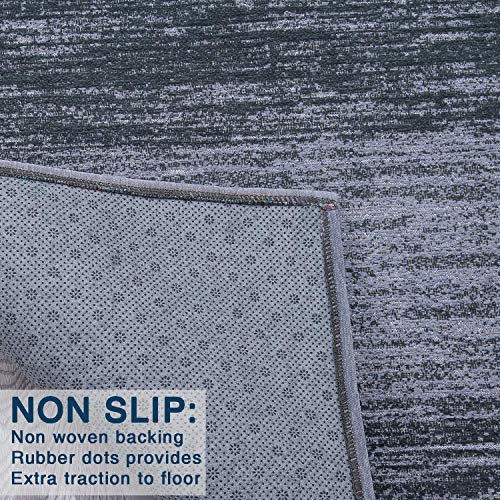 AMIDA Runner Rug for Hallway Washable Non Skid 2.3'x8.9' Grey Charcoal - Contemporary Abstract Stripe - Flat Weave - Non Shedding - Dog Friendly Easy Care - 9 Kitchen Runner Indoor Floor