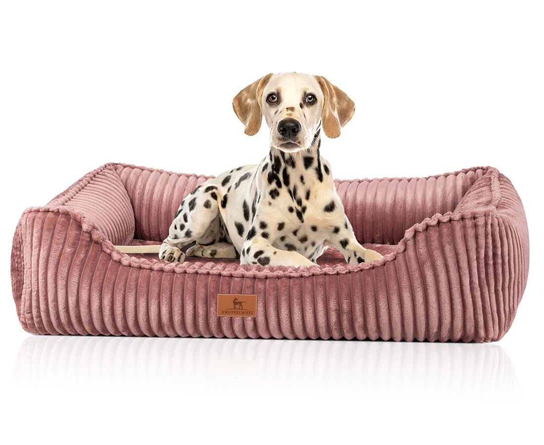 Knuffelwuff Sedona Orthopaedic Dog Bed Made of Wide Corduroy XL 105 x 75 cm Pink Removable Cover Washable for Large, Medium and Small Dogs