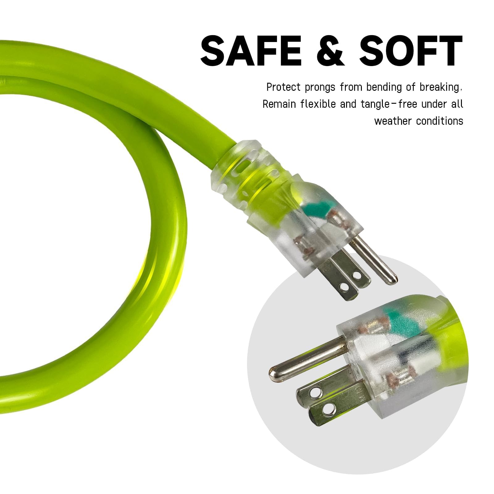 EP - Cable de extensión para exteriores iluminado de 30 pies, 10/3 SJTW, cable de extensión verde resistente con enchufe de tierra de 3 puntas para mayor seguridad, listado UL