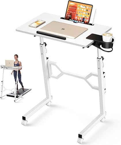 Miniatura 10 de Escritorio de pie pequeño con ruedas, escritorio portátil con cinta de correr, escritorio con ruedas de altura ajustable para laptop, mesa de pie