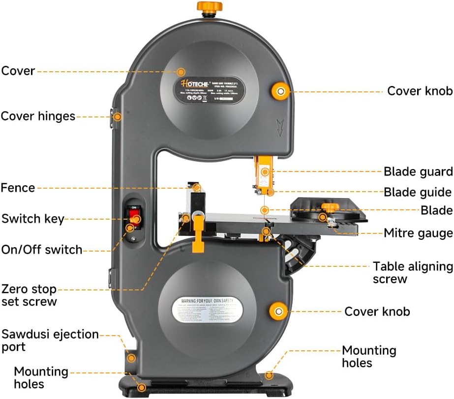 HOTECHE 7.5 INCH Band Saw 3-Amp Tilted Cutter for Wood & Metal