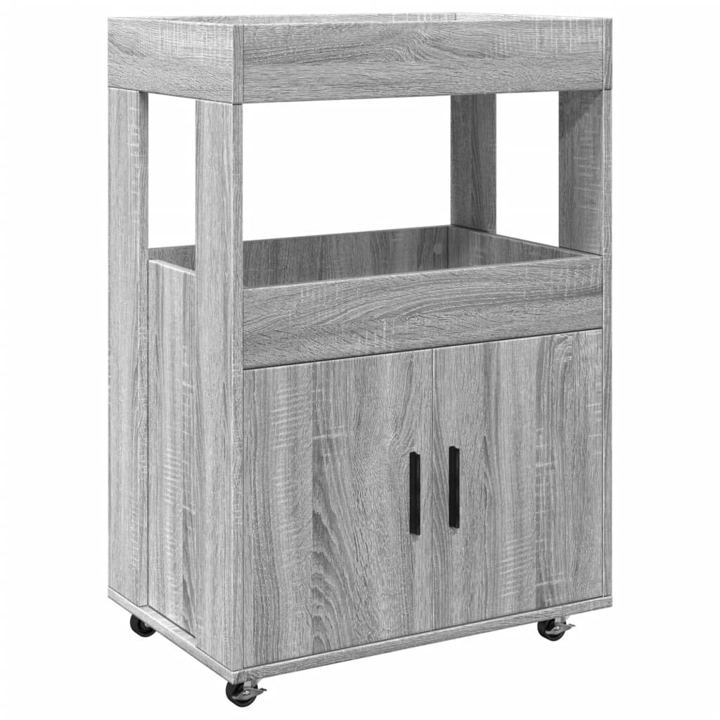 Carro de bar gris Sonoma 60 x 39,5 x 89 cm carrito de cocina con ruedas carro de servicio de madera Carrito auxiliar móvil para salón, cocina, comedor, carrito de té con 2 estantes