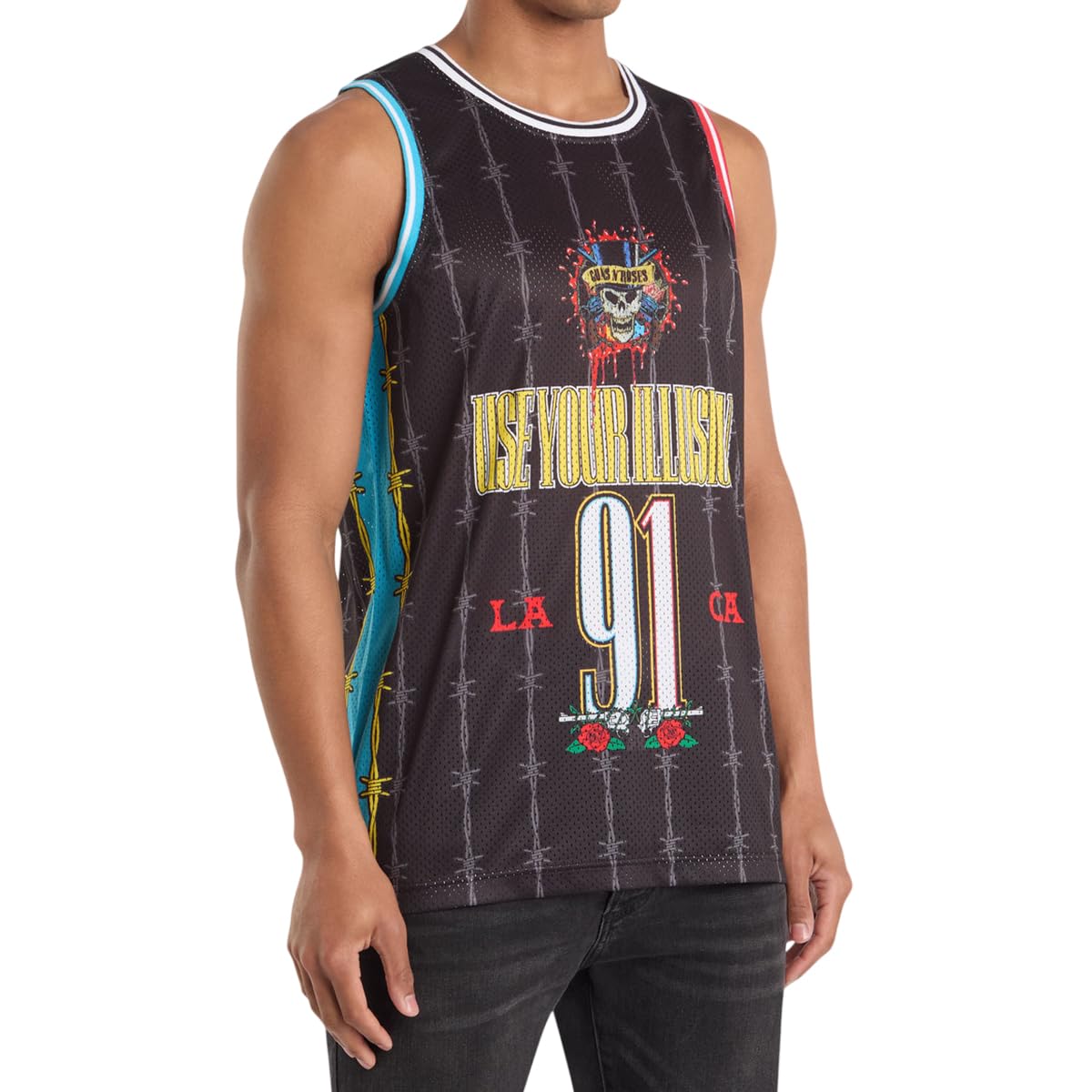 Amplified - Maillot de Basket Dust N Bones - Homme (2XL) (Noir/Rouge/Bleu)