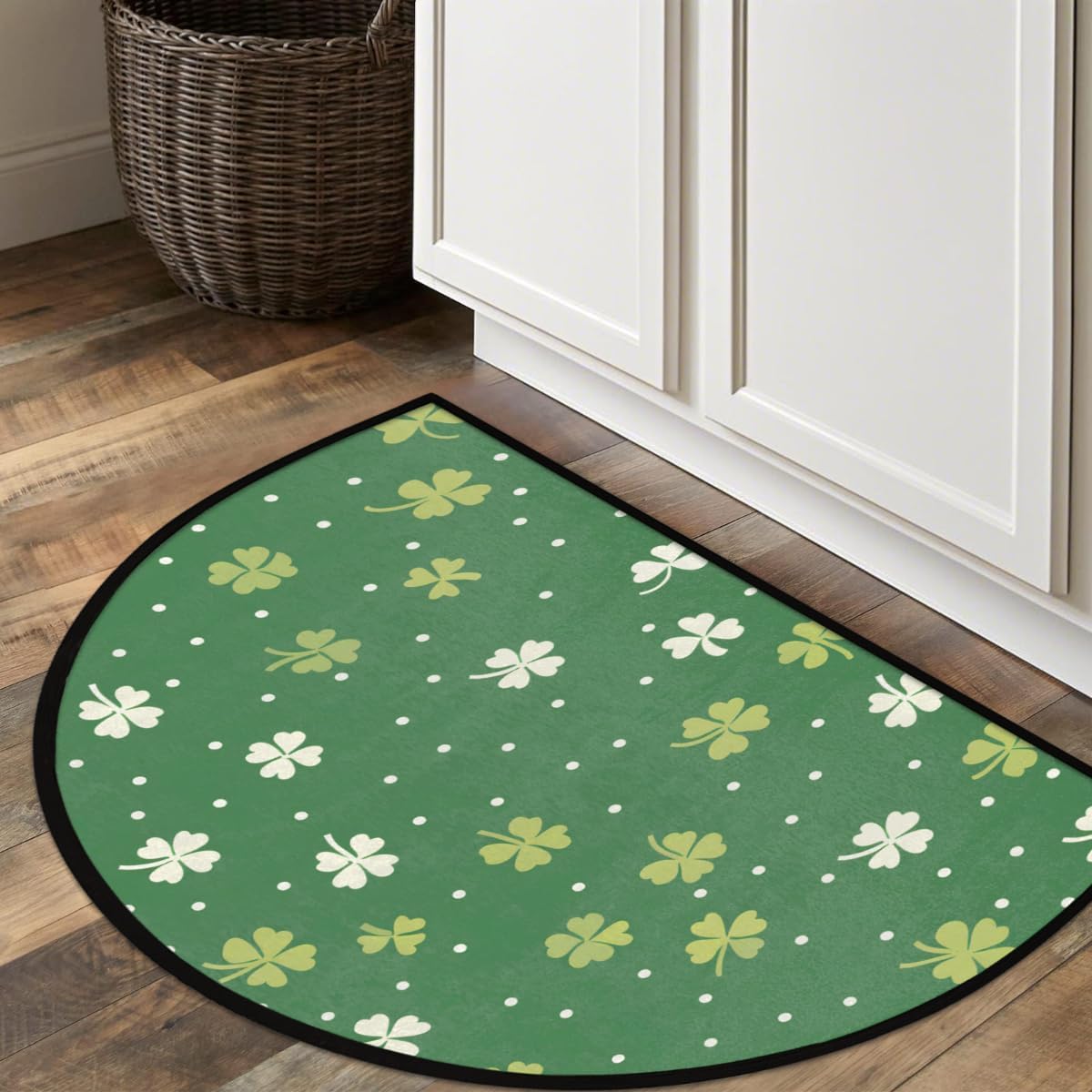 Front Door Mat Indoor Outdoor Entrance, St. Patrick's Day Clover Half Round Door Mat Absorbent Non-Slip Backing Welcome Doormat Patio Entryway Low Profile Floor Mats for Kitchen Fireplace 36" x 24"