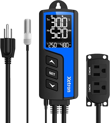 Controlador de temperatura y humedad 110V 10A Controlador digital de termostato de humidistato precableado para fermentación de semillas de