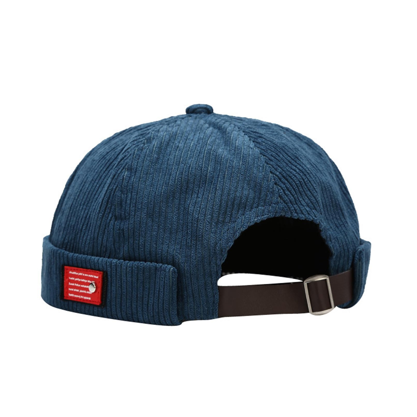 Qxpdd Men's Navy Blue Docker Cap For Skullcap Beanie Worker Sailor Cap Corduroy Brimless Cap Rolled Cuff Retro Adjustable Brimless Hat,