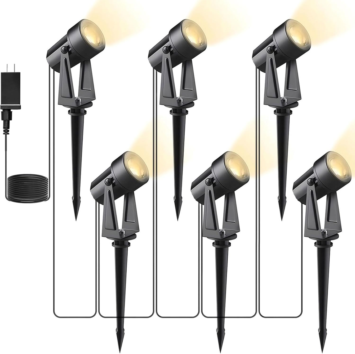 Svater Low Voltage Landscape Lighting Outdoor, 3W 250 LM Plug-in Outdoor Spotlights with Transformer for House Yard Pathway, 3000K Warm White Spot Lights IP65 Waterproof – 6 Pack